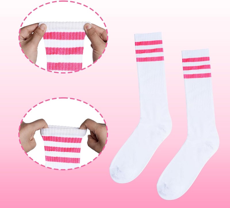 Sucrain 5 Pieces Striped Sweatbands and Socks Set, Sports Sweatbands Wrist Sweat Bands Red, White& Blue High Tube Socks 80s Accessories Costumes for Men Women - Image 3